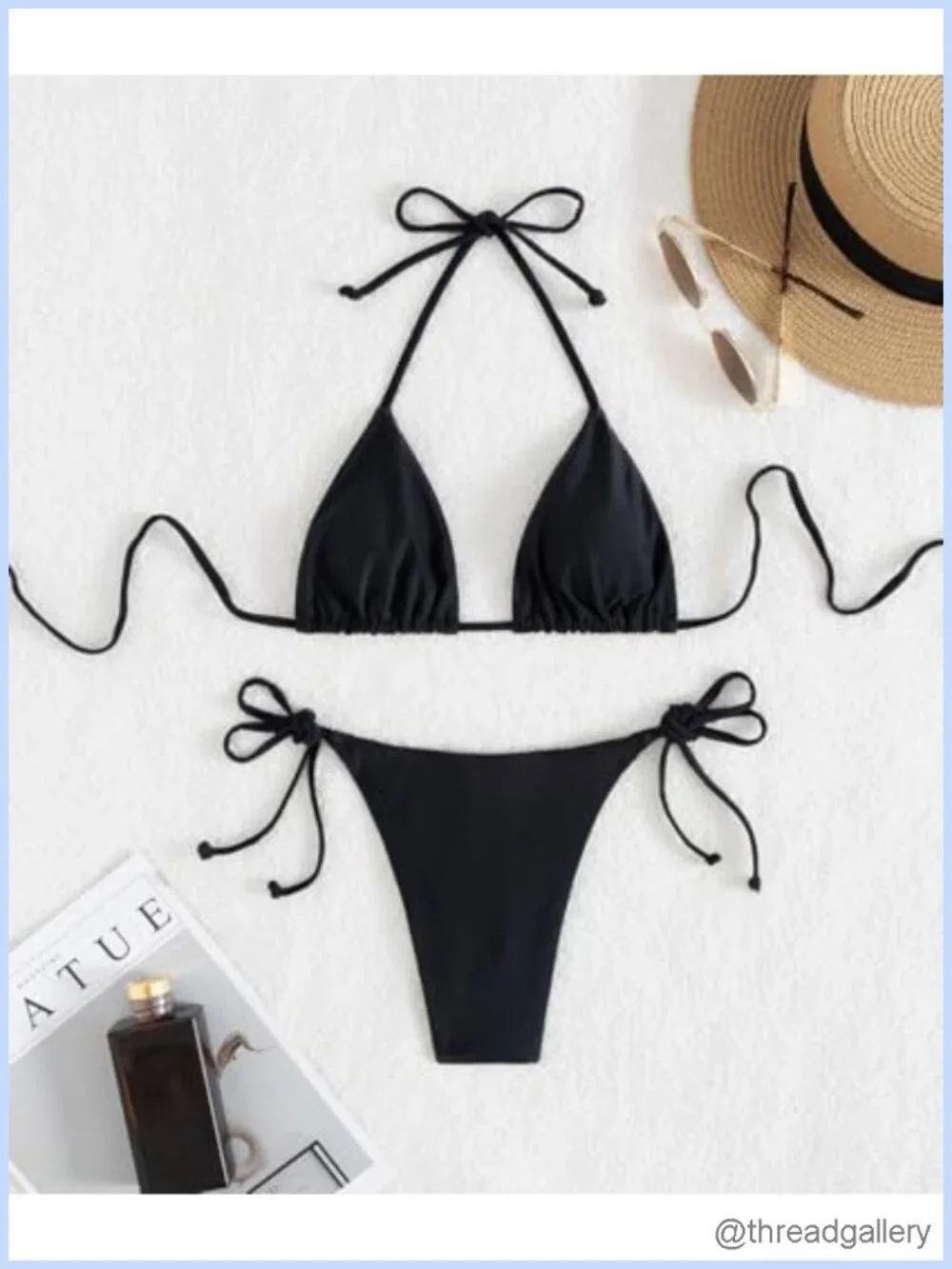 Women's Halter Bikini Thong Two Piece Push Up Removable Pads Drawstring Swimwear